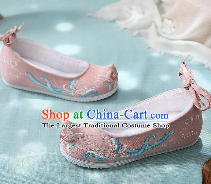 Traditional Chinese Embroidered Butterfly Pink Shoes Handmade Cloth Shoes National Cloth Shoes for Women