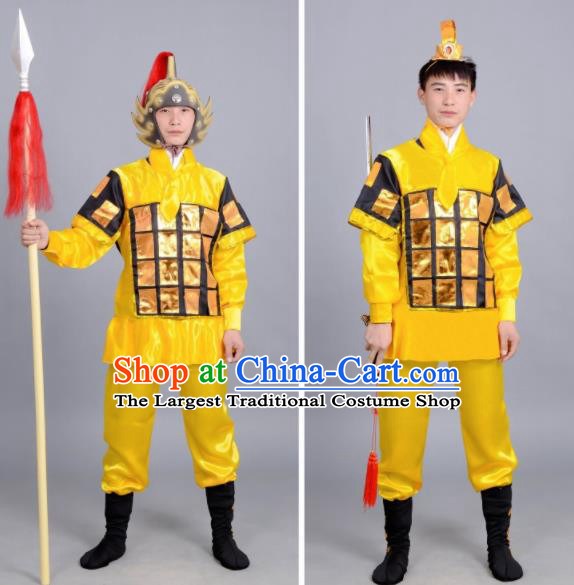 Chinese Ancient Traditional Northern and Southern Dynasties General Costume Yellow Body Armour for Men