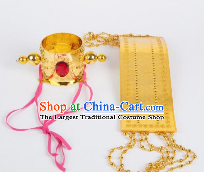 Chinese Ancient King Golden Hairdo Crown Traditional Han Dynasty Emperor Headwear for Men