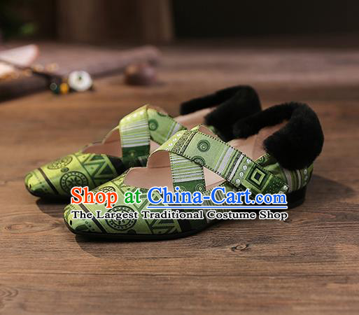 Traditional Chinese Handmade Green Satin Shoes National High Heel Shoes for Women