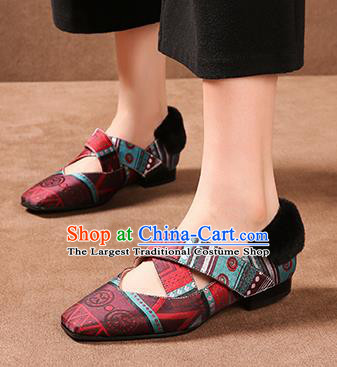 Traditional Chinese Handmade Wine Red Satin Shoes National High Heel Shoes for Women
