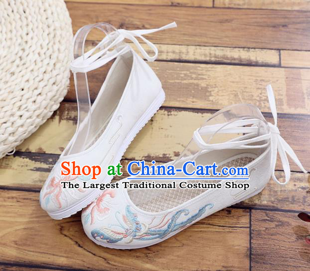 Traditional Chinese Handmade Embroidered Butterfly White Shoes National Cloth Shoes for Women