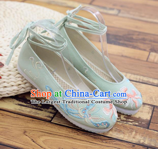 Traditional Chinese Handmade Embroidered Butterfly Green Shoes National Cloth Shoes for Women
