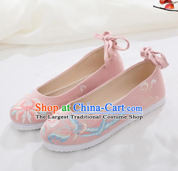 Traditional Chinese Handmade Embroidered Butterfly Pink Shoes National Cloth Shoes for Women