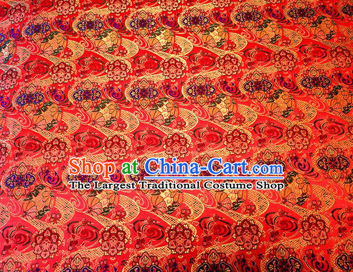 Asian Japan Traditional Pattern Design Red Brocade Damask Fabric Kimono Satin Material
