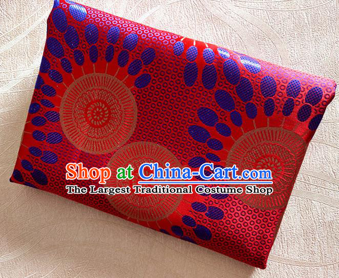 Asian Japan Traditional Sunflowers Pattern Design Red Brocade Damask Fabric Kimono Satin Material