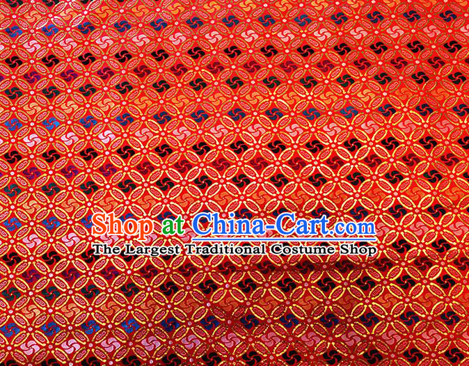 Asian Chinese Traditional Winnower Pattern Design Red Brocade Cheongsam Fabric Silk Material