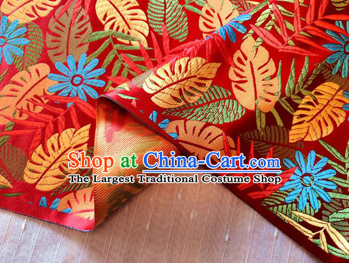 Asian Chinese Traditional Tree Leaf Pattern Design Red Brocade Cheongsam Fabric Silk Material