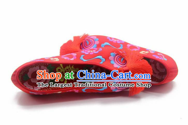 Traditional Chinese Embroidered Peony Red Shoes Handmade Hanfu Wedding Shoes National Cloth Shoes for Women