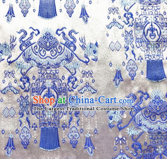 Asian Chinese Traditional Palace Lantern Pattern Design White Brocade Cheongsam Fabric Silk Material