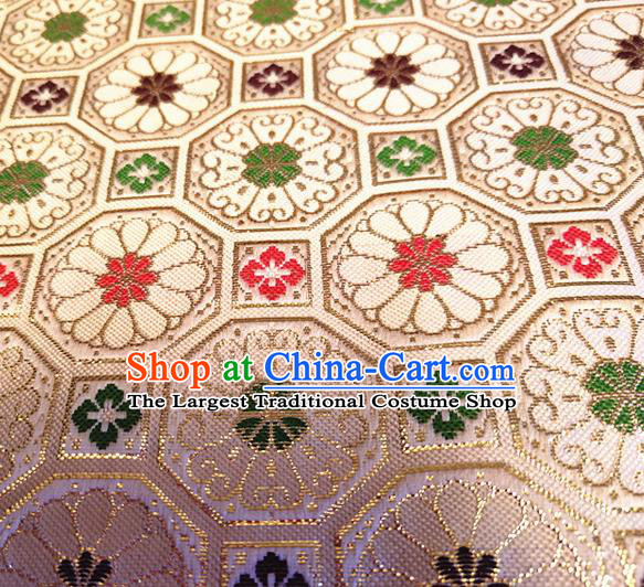 Asian Japan Traditional Chrysanthemum Pattern Design White Brocade Damask Fabric Kimono Satin Material