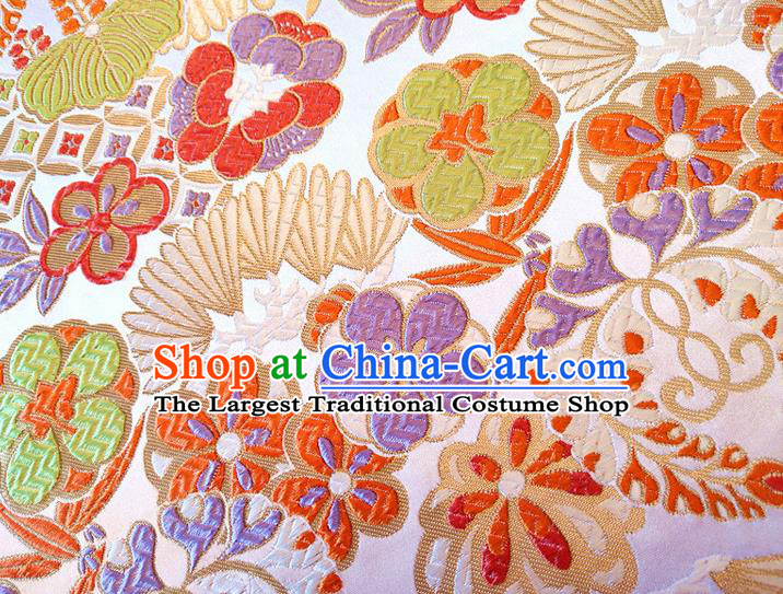 Asian Japan Traditional Banana Flower Pattern Design White Brocade Damask Fabric Kimono Satin Material
