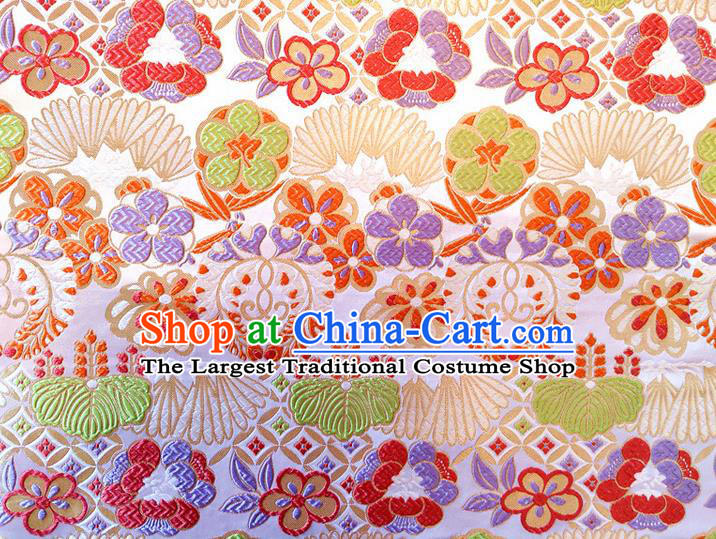 Asian Japan Traditional Banana Flower Pattern Design White Brocade Damask Fabric Kimono Satin Material