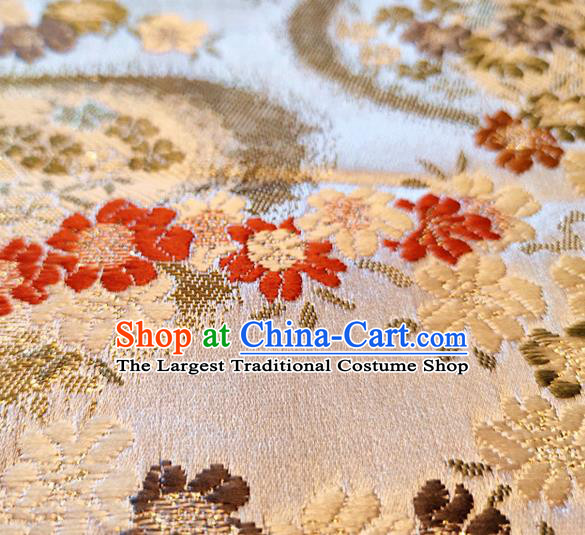 Asian Japan Traditional Cherry Blossom Pattern Design White Brocade Damask Fabric Kimono Satin Material