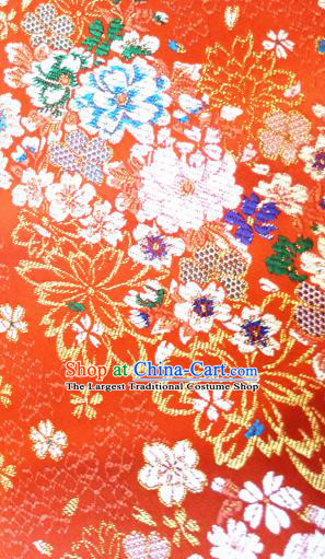 Asian Japan Traditional Sakura Pattern Design Red Brocade Damask Fabric Japanese Kimono Satin Material