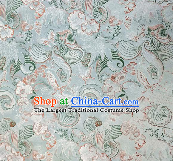 Asian Chinese Traditional Phalaenopsis Pattern Design Light Green Brocade Cheongsam Fabric Silk Material