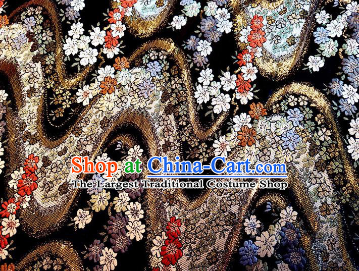 Asian Japan Traditional Cherry Blossom Pattern Design Red Brocade Damask Fabric Kimono Satin Material