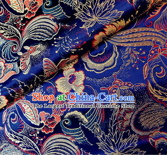 Asian Chinese Traditional Phalaenopsis Pattern Design Royalblue Brocade Cheongsam Fabric Silk Material