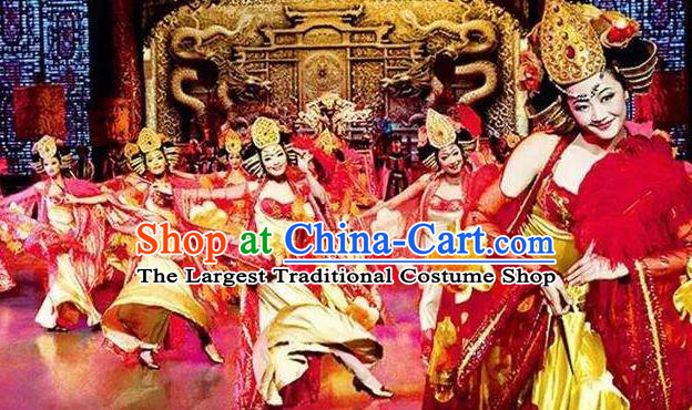 Chinese The Romantic Show of Songcheng Imperial Consort Dance Dress Stage Performance Goddess Costume and Headpiece for Women