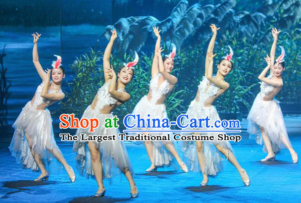 Chinese The Romantic Show of Mingyue White Dress Stage Performance Dance Costume for Women