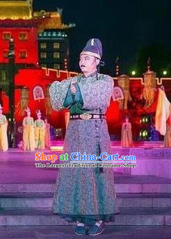 Chinese Chang An Impression Ancient Tang Dynasty Minister Stage Performance Green Costume for Men