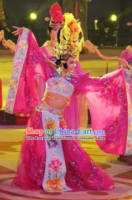Chinese Chang An Impression Ancient Tang Dynasty Queen Dance Pink Dress Stage Performance Costume and Headpiece for Women