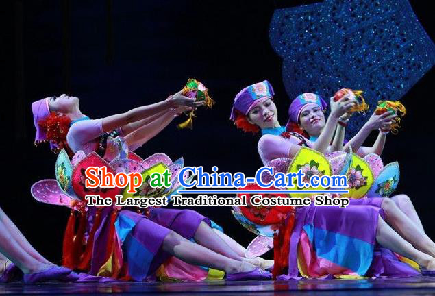 Chinese The Ship Legend of Huashan Zhuang Nationality Dance Purple Dress Stage Performance Costume and Headpiece for Women