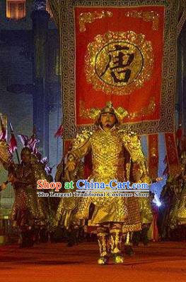 Chinese Chang An Impression Ancient Tang Dynasty General Golden Armor Stage Performance Costume for Men
