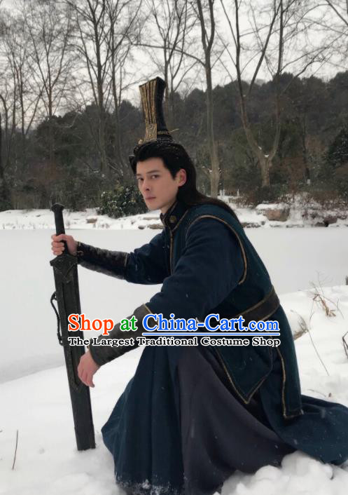 Drama Ever Night Ancient Chinese Swordsman Blue Clothing Traditional Tang Dynasty Prince Costumes for Men