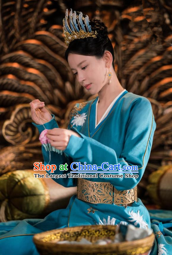 Drama Ever Night Ancient Chinese Queen Blue Dress Traditional Tang Dynasty Empress Costumes for Women