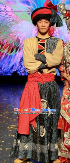 Chinese Jin Show Dan Zhai Miao Nationality Dance Clothing Stage Performance Costume for Men