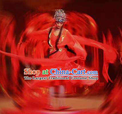 Chinese Picturesque Huizhou Opera Dance Red Dress Stage Performance Costume and Headpiece for Women
