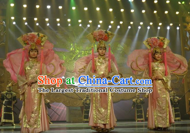 Chinese Picturesque Huizhou Opera Qing Dynasty Palace Lady Dress Stage Performance Costume and Headpiece for Women