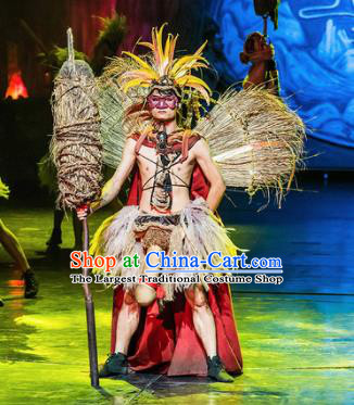 Chinese Charm Xiangxi Tujia Nationality Tribal Chief Clothing Stage Performance Dance Costume for Men