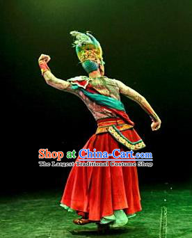 Chinese The Ancient Dunhuang Music Theatre Bodhisattva Red Clothing Stage Performance Dance Costume for Men