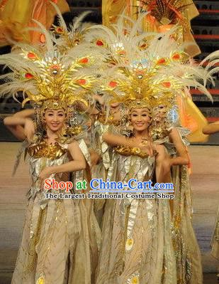 Chinese Dragon Phoenix Dance Butterfly Grey Dress Stage Performance Costume and Headpiece for Women