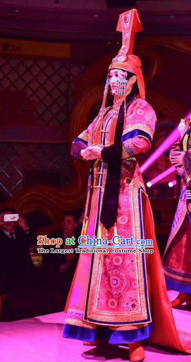 Chinese Saihan Tara Mongol Nationality Dance Wedding Dress Stage Performance Costume and Headpiece for Women