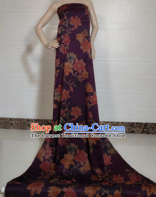 Traditional Chinese Classical Yulan Magnolia Pattern Purple Gambiered Guangdong Gauze Silk Fabric Ancient Hanfu Dress Silk Cloth