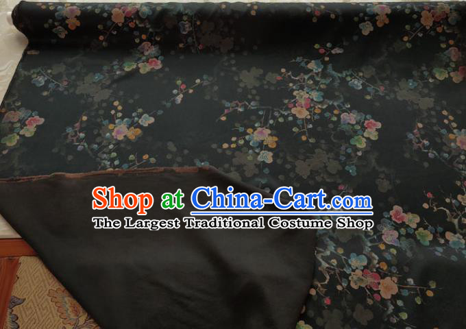 Traditional Chinese Classical Plum Pattern Black Gambiered Guangdong Gauze Silk Fabric Ancient Hanfu Dress Silk Cloth