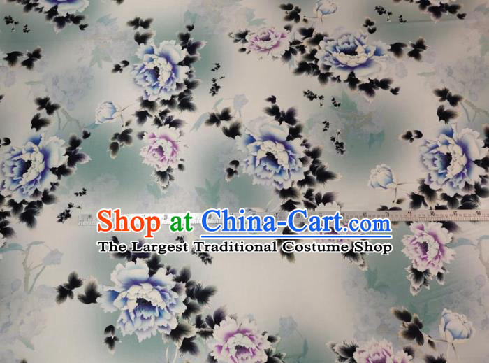 Traditional Chinese Classical Peony Pattern Light Blue Gambiered Guangdong Gauze Silk Fabric Ancient Hanfu Dress Silk Cloth