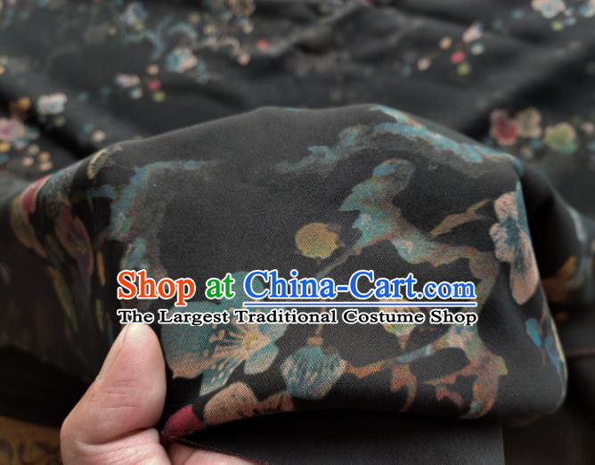 Traditional Chinese Classical Plum Blossom Pattern Black Gambiered Guangdong Gauze Silk Fabric Ancient Hanfu Dress Silk Cloth