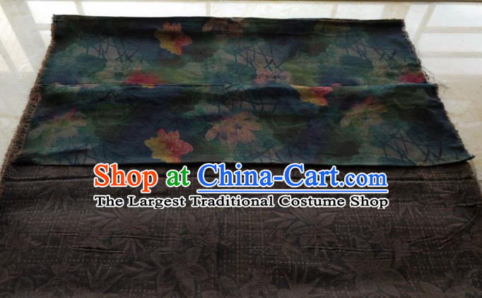 Traditional Chinese Classical Lotus Pattern Deep Blue Gambiered Guangdong Gauze Silk Fabric Ancient Hanfu Dress Silk Cloth