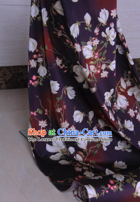 Traditional Chinese Classical Magnolia Pattern Deep Purple Gambiered Guangdong Gauze Silk Fabric Ancient Hanfu Dress Silk Cloth