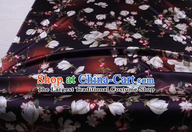 Traditional Chinese Classical Magnolia Pattern Deep Purple Gambiered Guangdong Gauze Silk Fabric Ancient Hanfu Dress Silk Cloth
