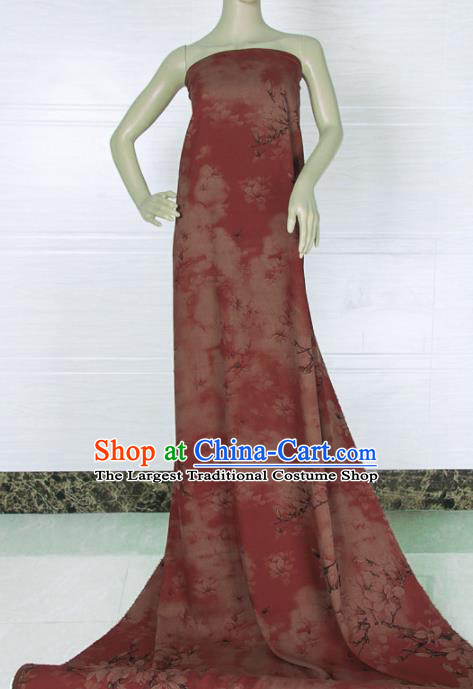 Traditional Chinese Classical Magnolia Pattern Rust Red Gambiered Guangdong Gauze Silk Fabric Ancient Hanfu Dress Silk Cloth