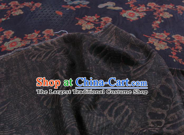 Traditional Chinese Classical Cloud Plum Pattern Navy Gambiered Guangdong Gauze Silk Fabric Ancient Hanfu Dress Silk Cloth