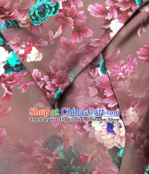 Traditional Chinese Classical Peony Pattern Brown Silk Fabric Ancient Hanfu Dress Brocade Cloth