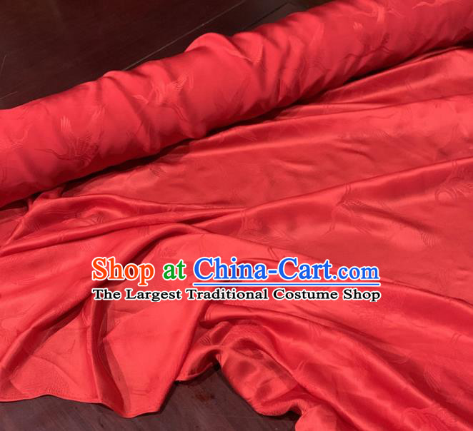Chinese Classical Cranes Pattern Red Silk Fabric Traditional Ancient Hanfu Dress Brocade Cloth