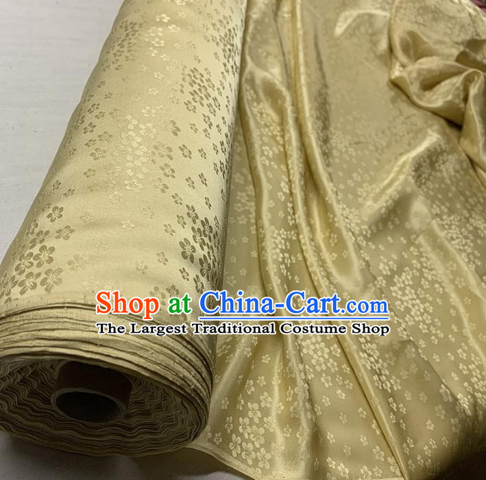 Chinese Classical Plum Pattern Light Golden Silk Fabric Traditional Ancient Hanfu Dress Brocade Cloth
