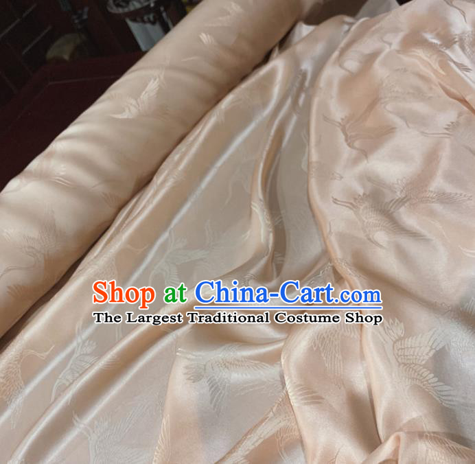 Chinese Classical Cranes Pattern Light Pink Silk Fabric Traditional Ancient Hanfu Dress Brocade Cloth